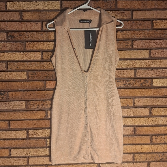 PrettyLittleThing Size 6 Tan Terry Cloth Sleeveless Dress - Picture 1 of 6